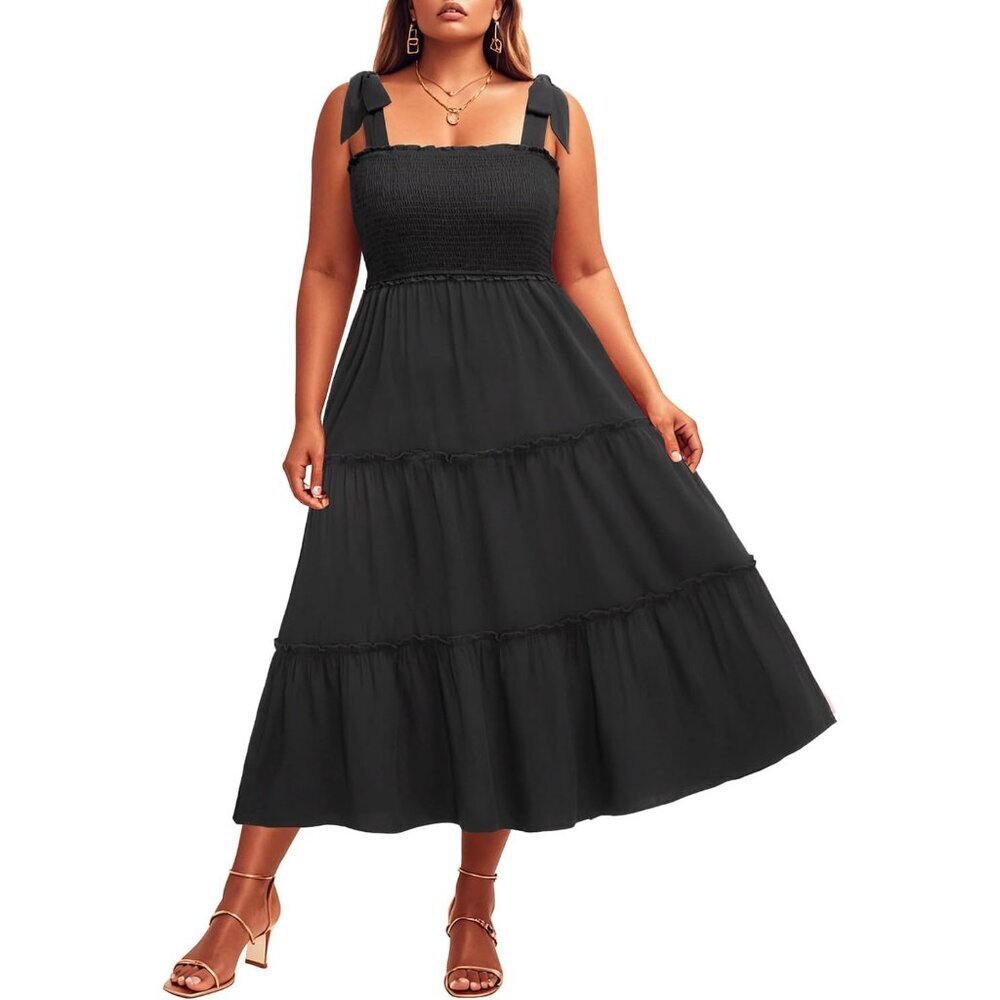 Plus Size Summer Dress Rayon Boho Maxi Floral Tiered Smocked Beach